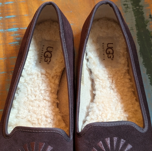 UGG Australia Alloway Ballet Flat Women’s 6 Brown Suede Slippers Shearling Lined - Picture 6 of 8